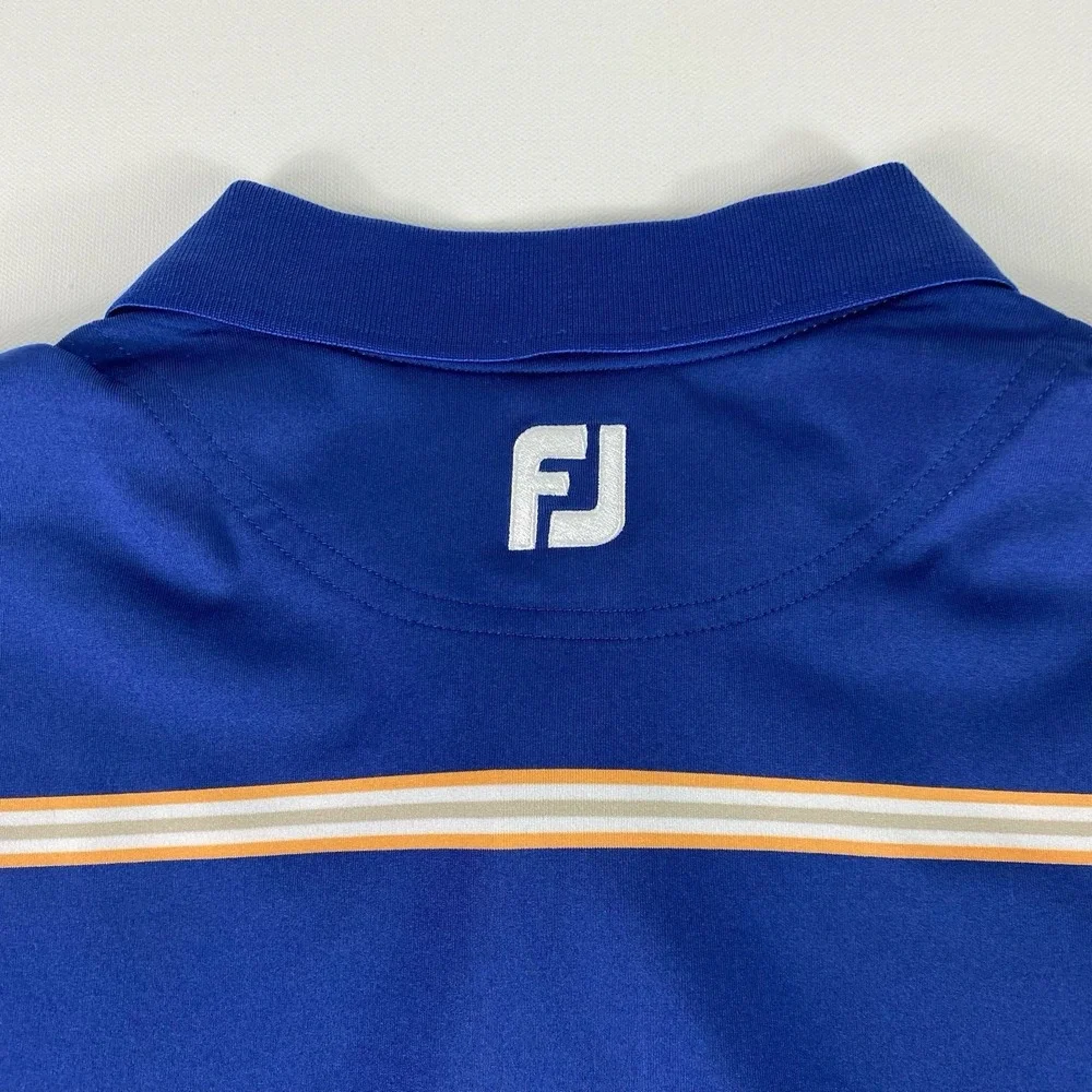 FootJoy Polo‎ Shirt Mens Medium Blue Golf Performance Orange Stripe Short Sleeve